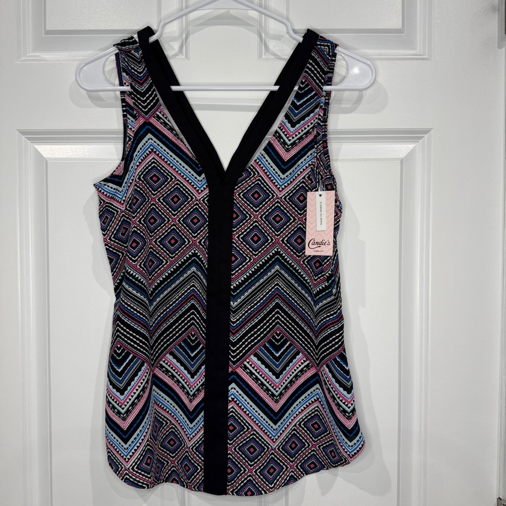 Candies Geometric‎ Chevron Sleeveless V-Neck Tank Top Size XS NWT